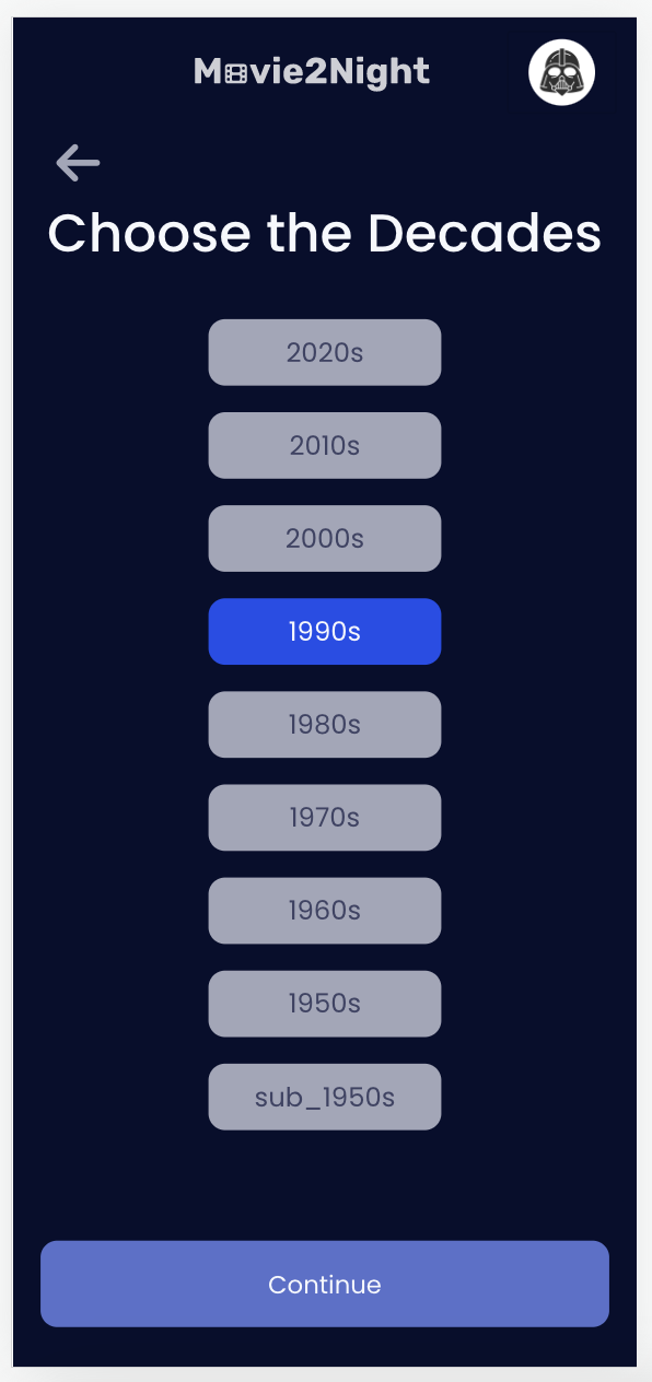 movie2night screenshot page choose a decade